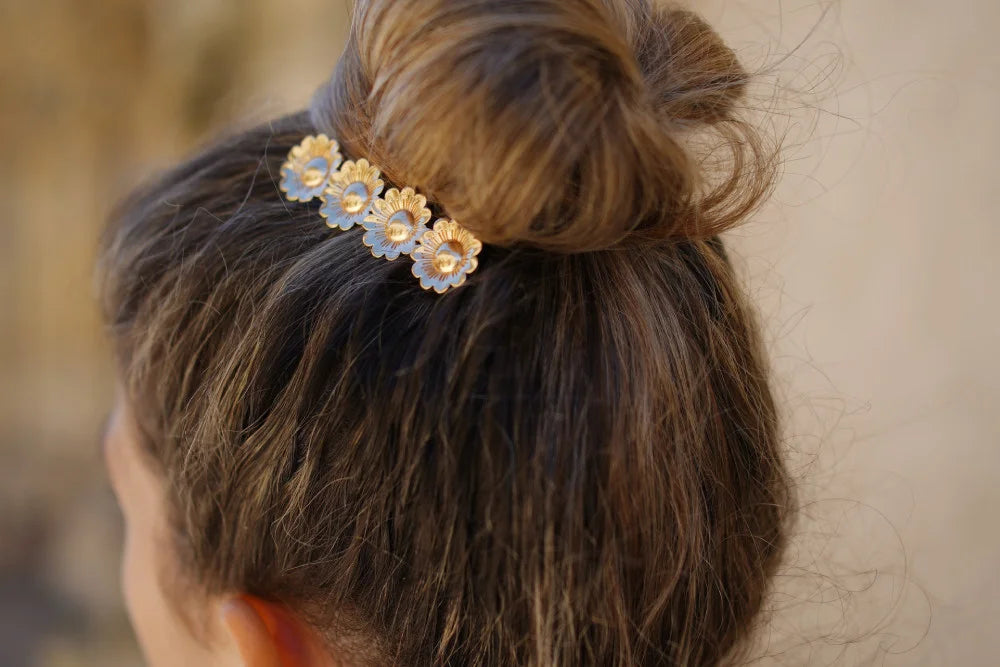 Barrette Gabriella Fleurs de Marguerites Dorées