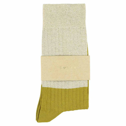 Chaussettes Block Femme - Lurex écru/Jaune moutarde