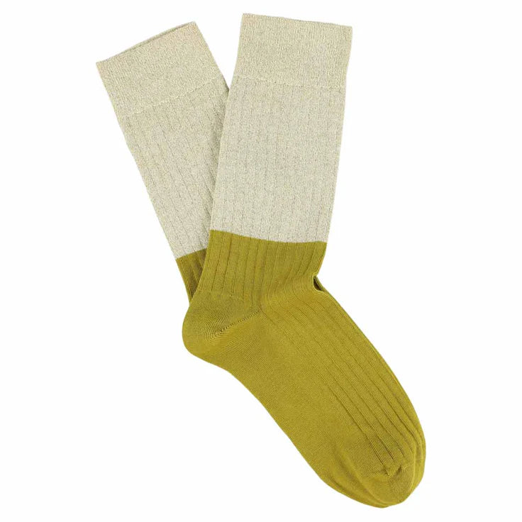 Chaussettes Block Femme - Lurex écru/Jaune moutarde