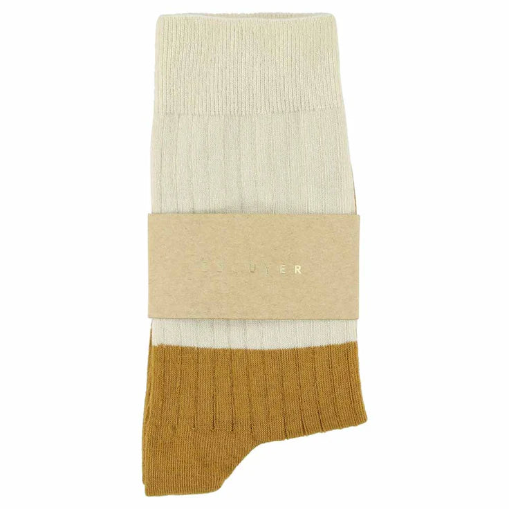 Chaussettes Block Femme - Écru/Moutarde