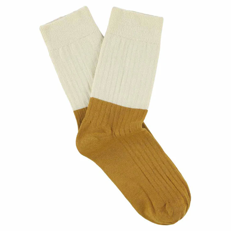 Chaussettes Block Femme - Écru/Moutarde